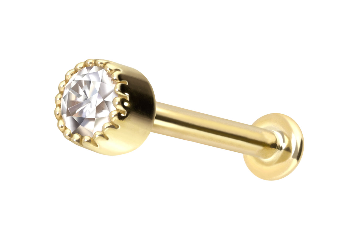 14 Karat Gold Labret Piercing mit Push Fit MOISSANIT-DISC